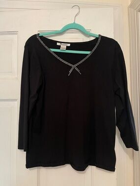 Black Rhinestone Trim Scoop Neck Top